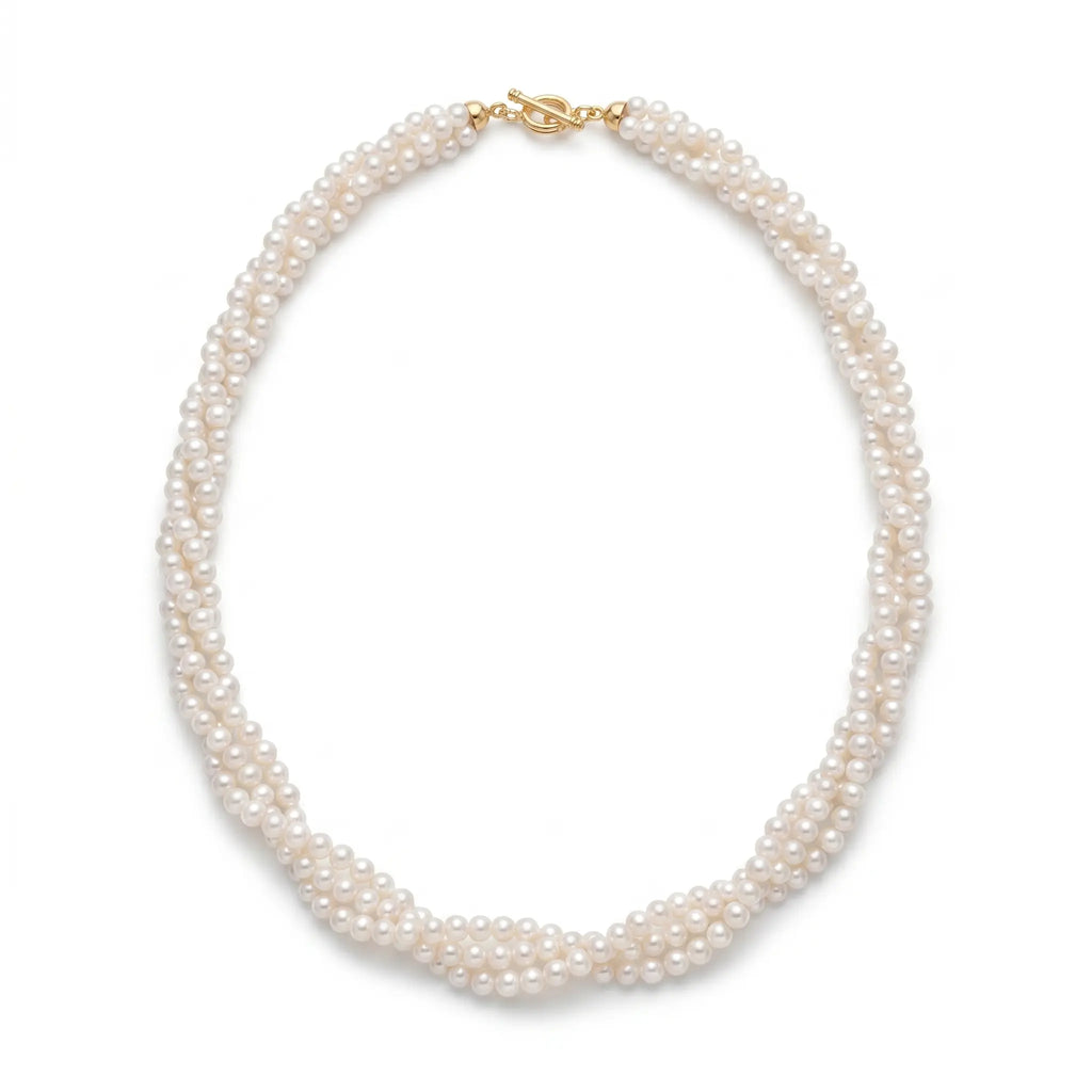 Vintage French Style Layered Micro Pearl Choker - Elegant 3-3.5mm-Strand Tiny White Pearl Woven Necklace with Gold Clasp