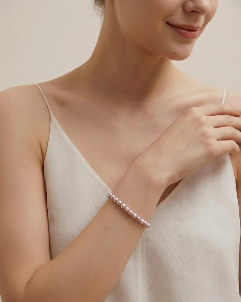7-7.5mm Natural Purple Pearl Bracelet, S925 Sterling Silver Lavender Pearl Strand
