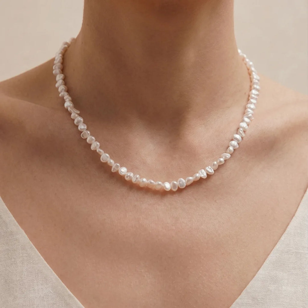 Baroque Petal Pearl Pendant Necklace, S925 Sterling Silver Organic Pearl Jewelry