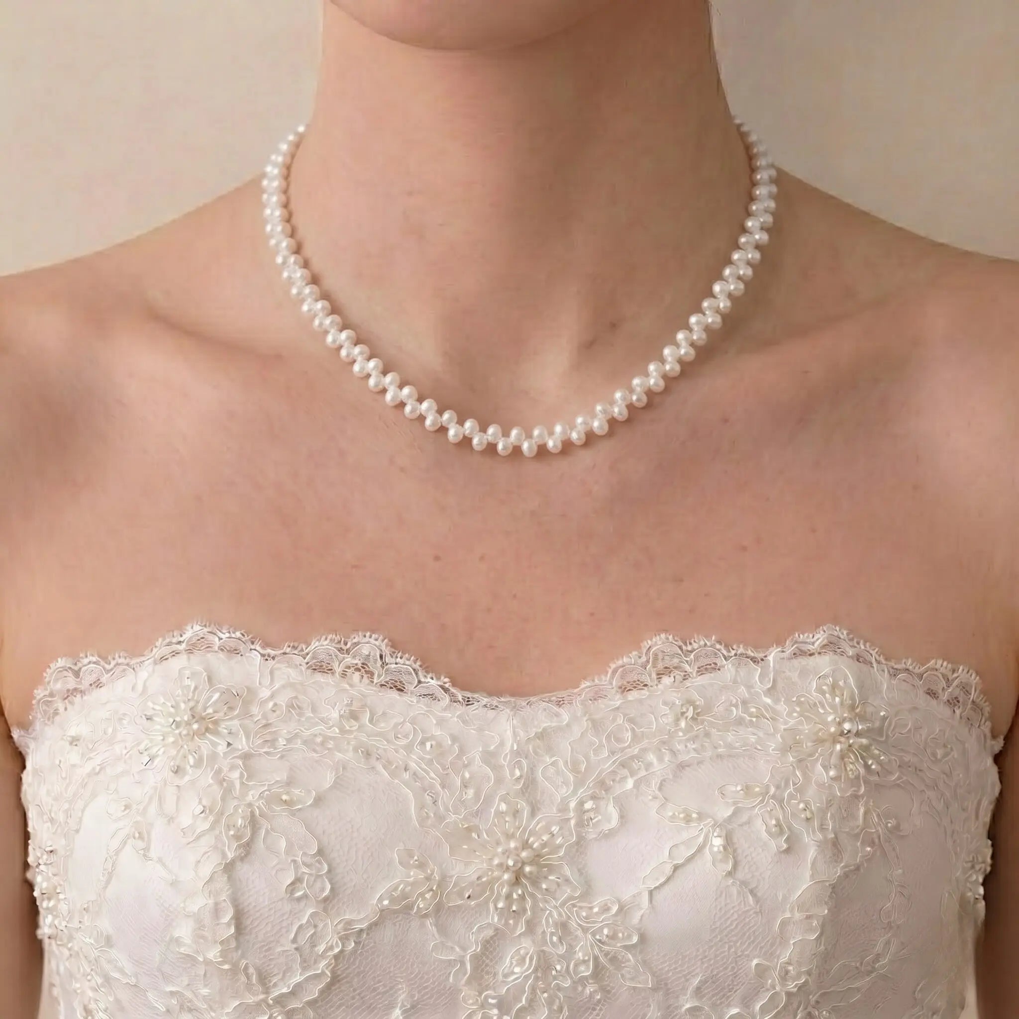 Baroque Pearl Wheat Necklace for Bride, 5-6mm Vintage Inspired White Pearl Jewelry