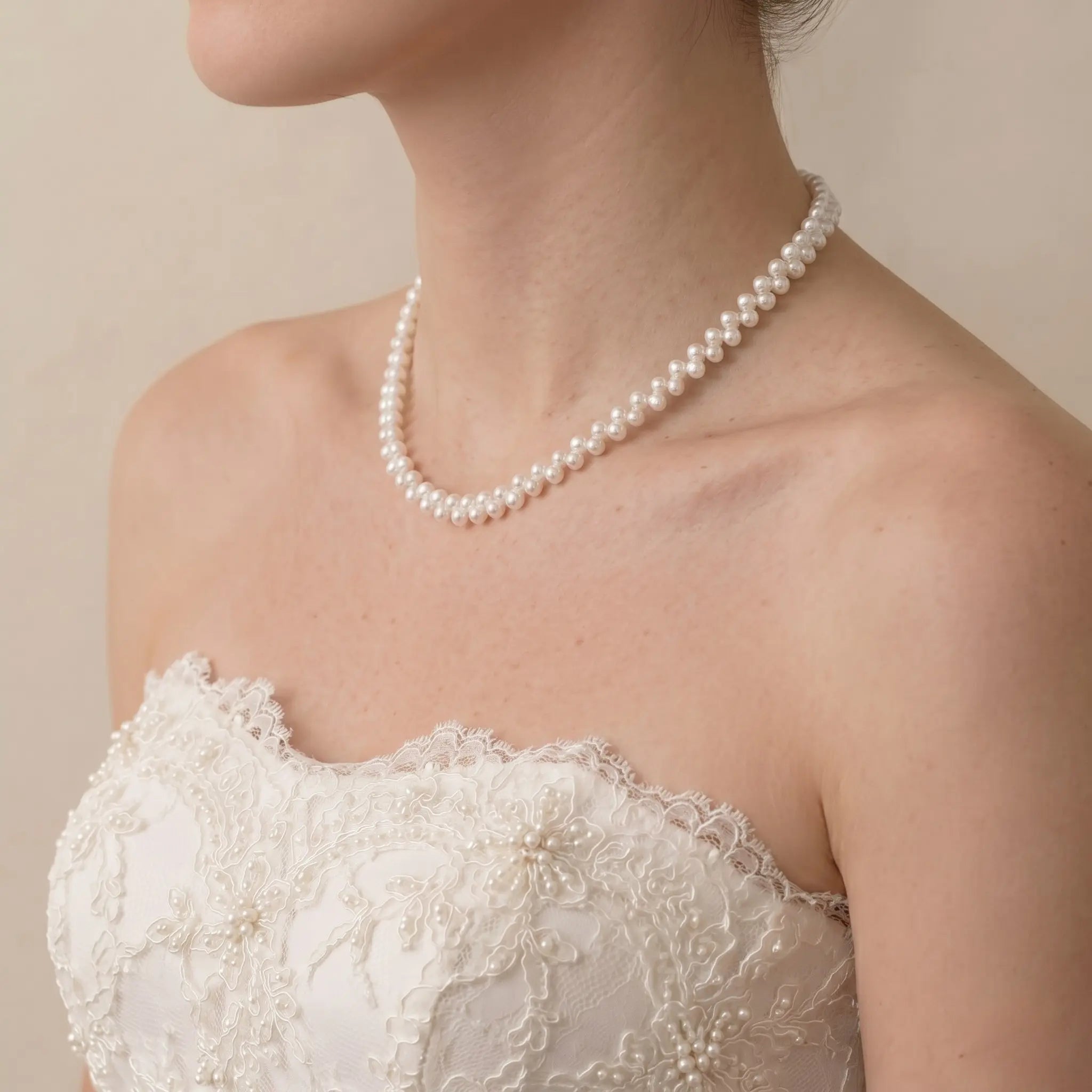 Baroque Pearl Wheat Necklace for Bride, 5-6mm Vintage Inspired White Pearl Jewelry