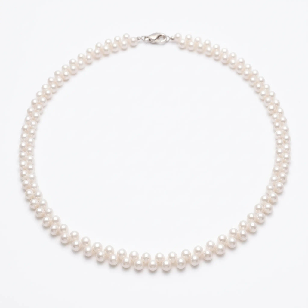 Vintage 4-4.5mm Woven Chevron Pearl Choker Necklace for Bride Wedding Day Jewelry