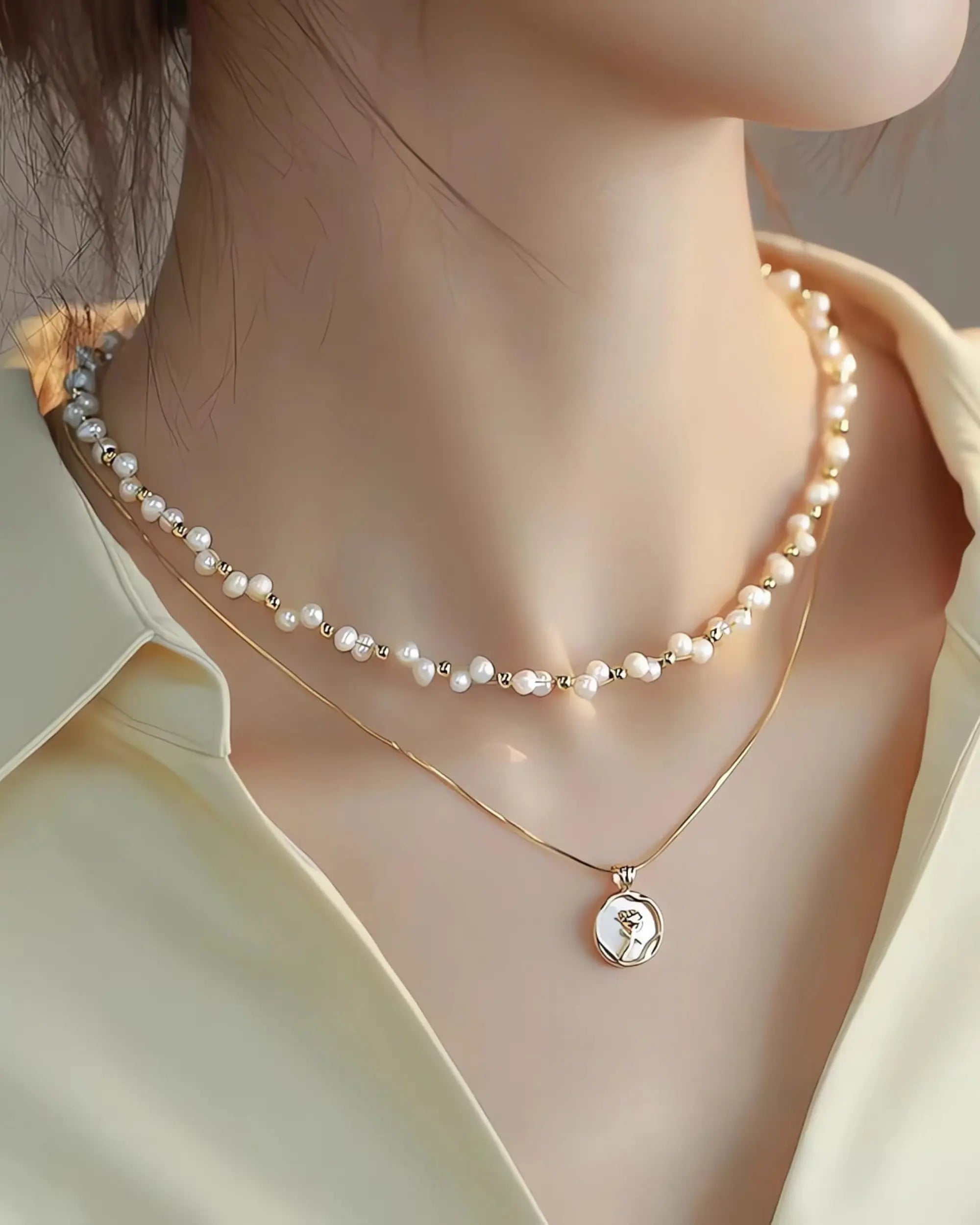 Whispering Rose - Layering Duo Lustrous AAA Baroque Pearl Necklace Two Set