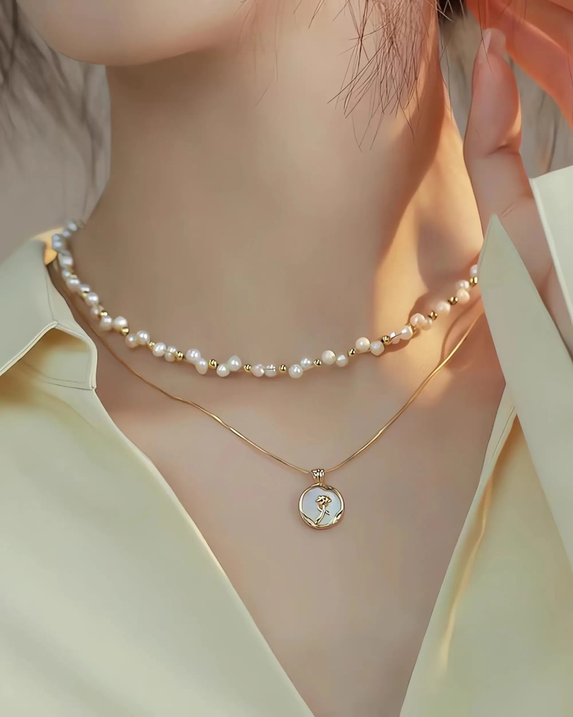 Whispering Rose - Layering Duo Lustrous AAA Baroque Pearl Necklace Two Set