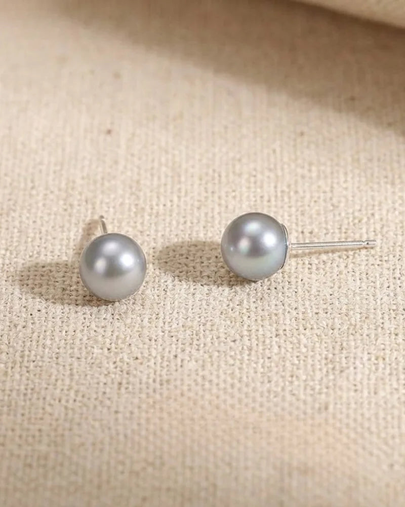 7-7.5mm Stunning Silver-Gray Pearl Stud Earrings