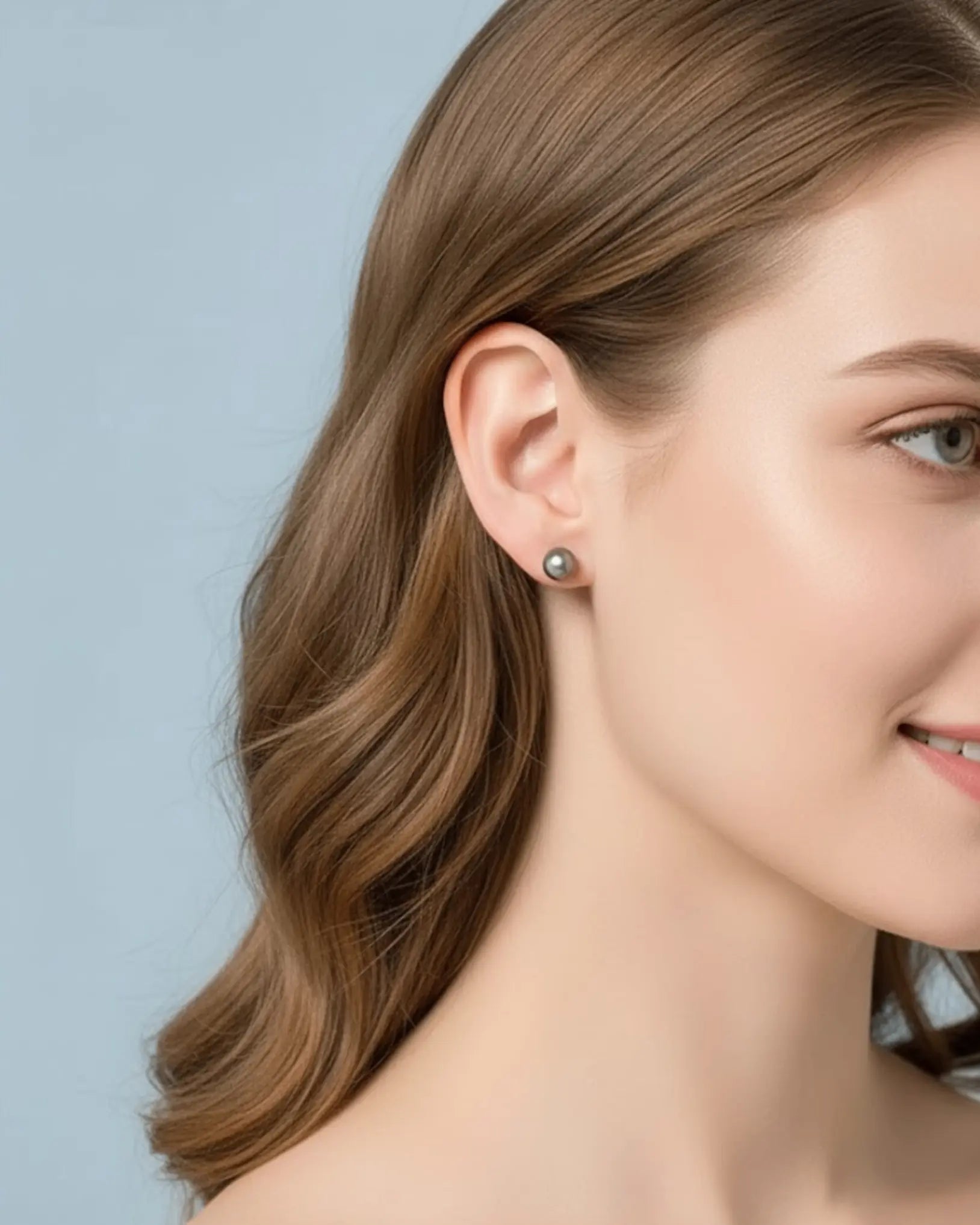 Zia – "Madama-Gray" Edison Pearl Studs | Solid 18K White Gold