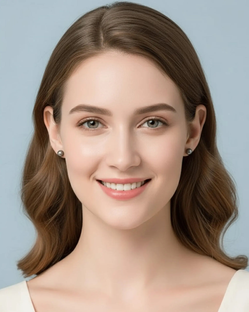 Zia – "Madama-Gray" Edison Pearl Studs | Solid 18K White Gold