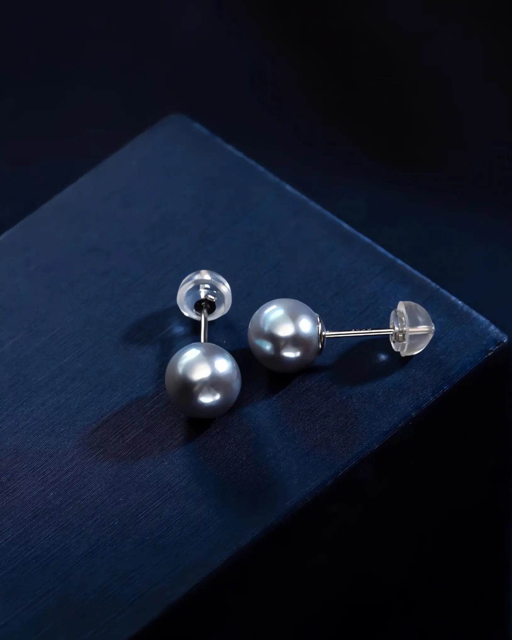 Zia – "Madama-Gray" Edison Pearl Studs | Solid 18K White Gold
