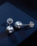 Zia – "Madama-Gray" Edison Pearl Studs | Solid 18K White Gold
